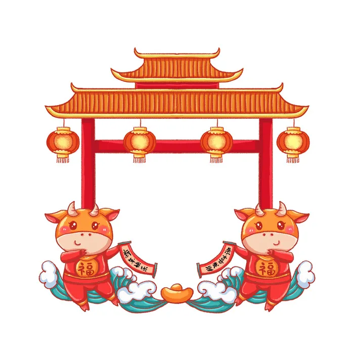 中国风复古式国潮门楼手绘城门插画牌楼建筑psd素材png免扣图psd模版