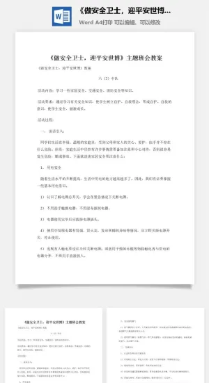 《做安全卫士，迎平安世博》主题班会教案预览图
