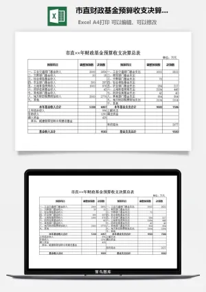 市直财政基金预算收支决算总表excel模板预览图