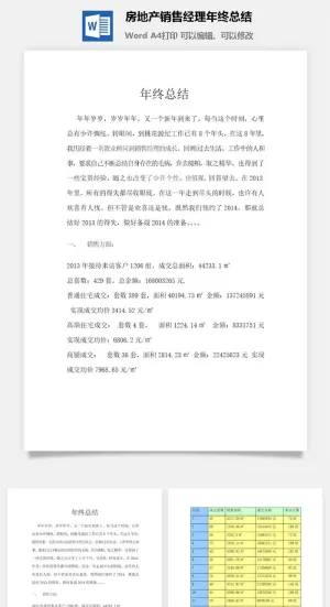 房地产销售经理年终总结word模板预览图