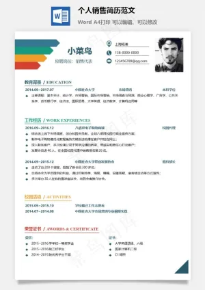 个人销售简历范文预览图