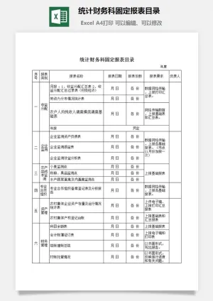统计财务科固定报表目录excel模板预览图