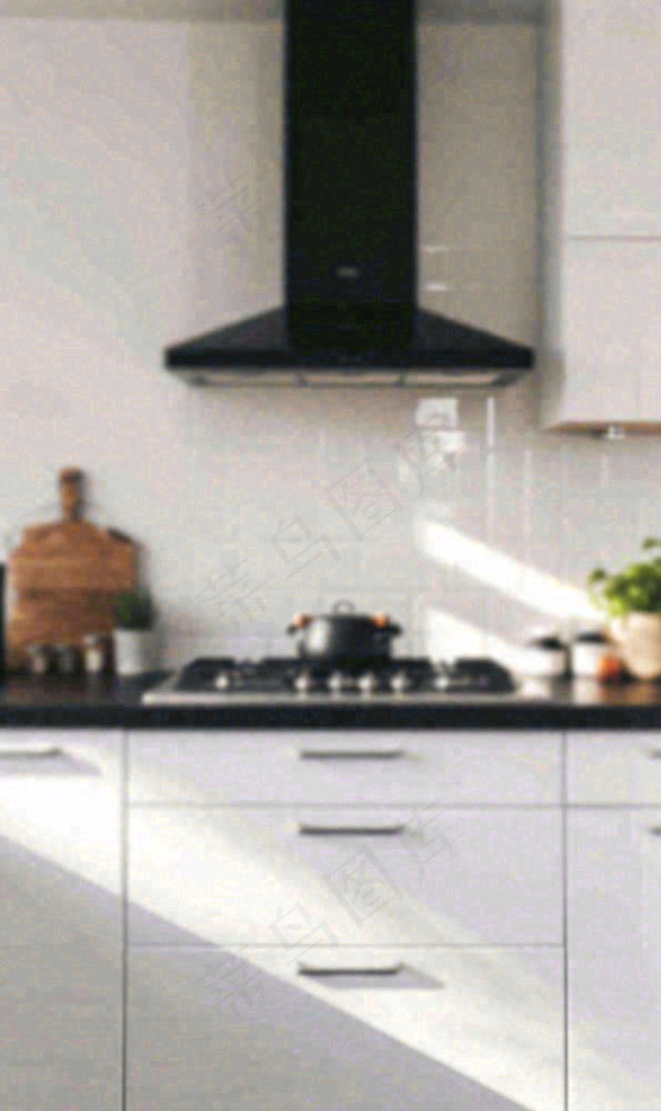 现代简约厨房朦胧摄影厨具家具摄影图