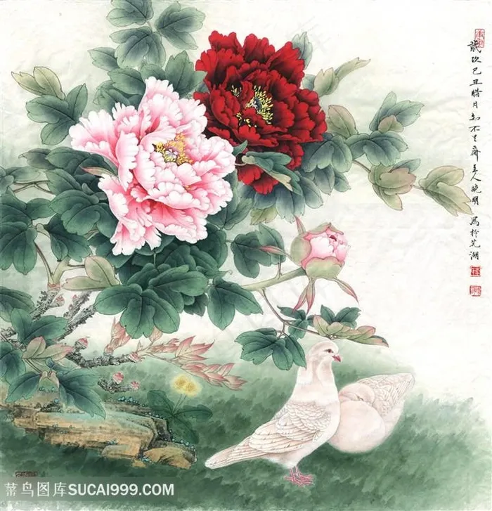 李晓明工笔牡丹与鸟国画图片
