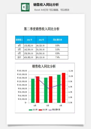 销售收入同比分析excel模板预览图