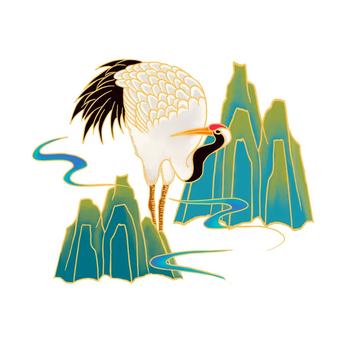 中国风国潮仙鹤山水插画手绘元素场景psd设计素材psd模版下载