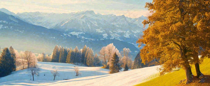 秋天山脉秋叶树木，秋分摄影图