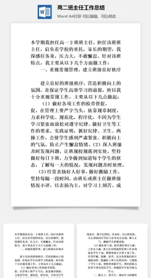 高二班主任工作总结word模板预览图