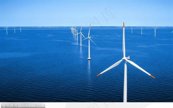 低碳环保素材--海上成排风车特写