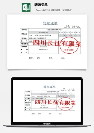 转账凭单excel模板预览图