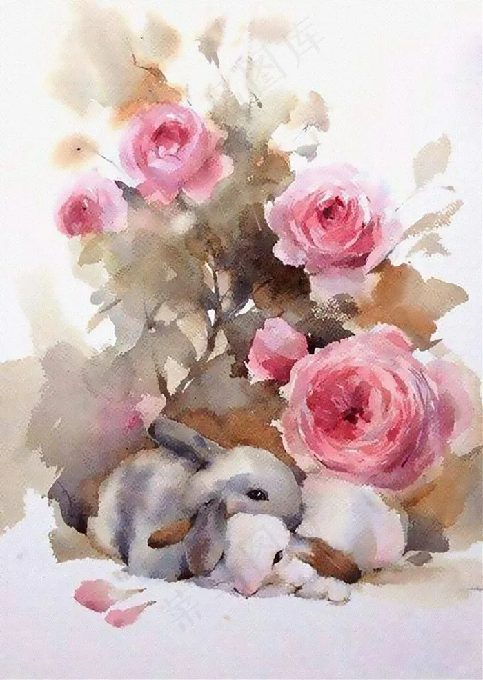 水彩油画兔子