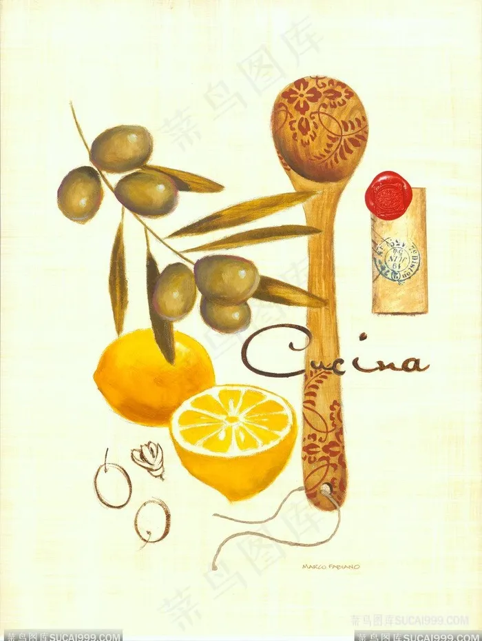 柠檬橄榄植物插画