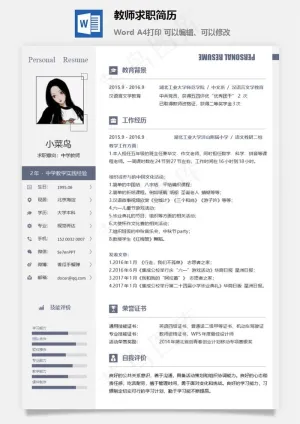 教师求职简历预览图