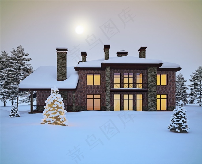 被雪覆盖的别墅高清图片