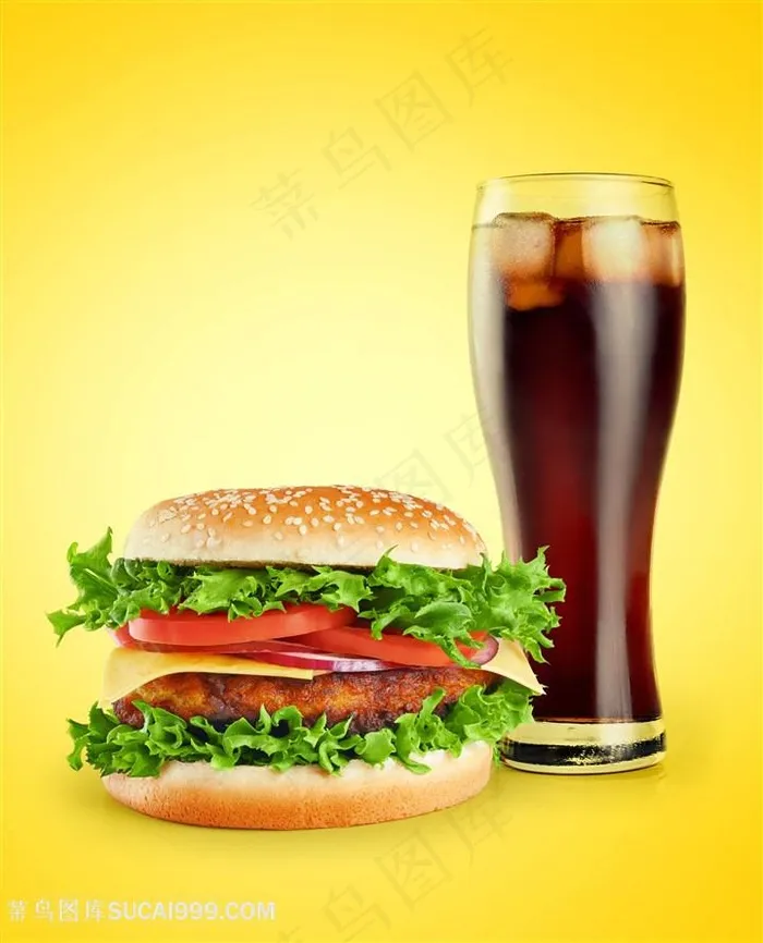 汉堡包和可乐饮料图片