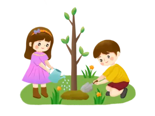 植树节儿童浇水种树卡通手绘插画