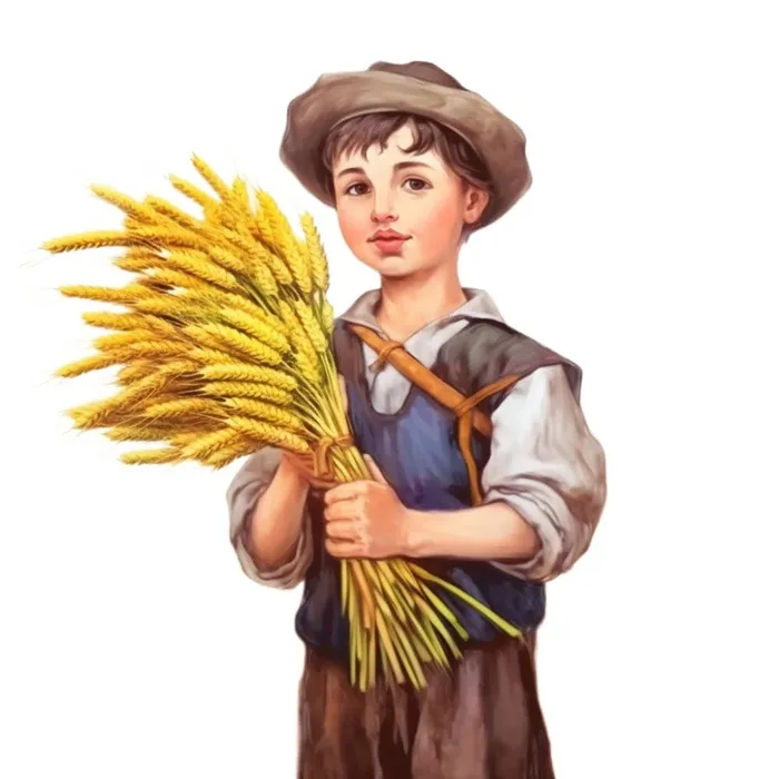 农民金黄色小麦收获插画