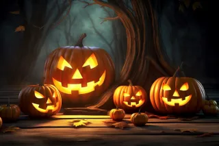 万圣节搞怪南瓜灯恐怖夜晚摄影图