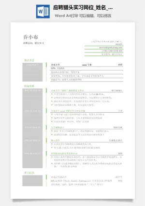 应聘猎头实习岗位简历模板预览图
