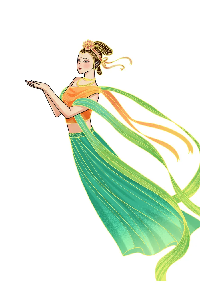 手绘国潮中国风古代敦煌神话飞天仙女美女古装人物插画psd素材psd模版