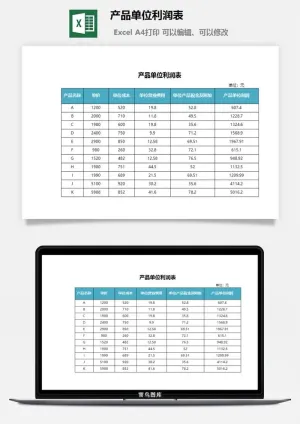 产品单位利润表excel模板预览图