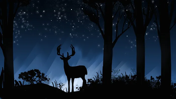 夜晚森林鹿插画PSD素材