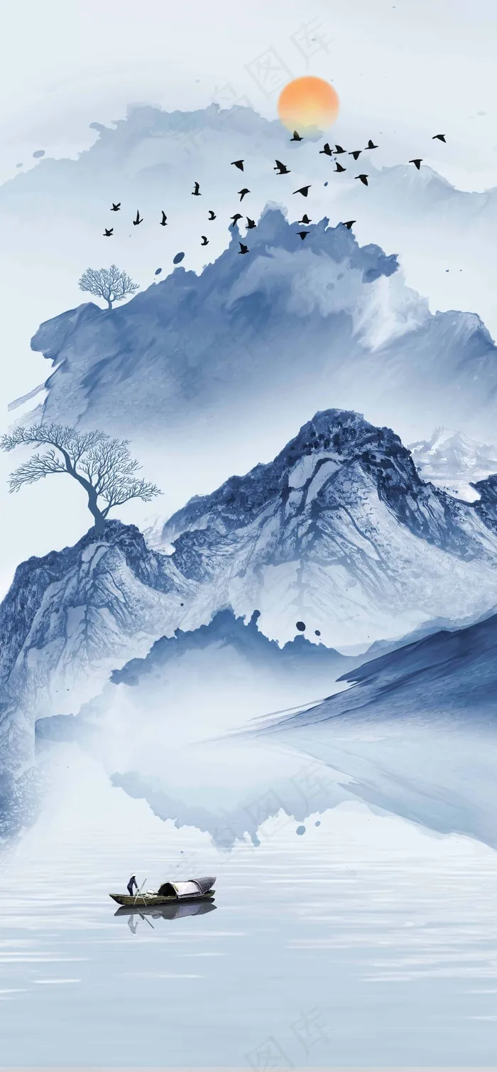 水墨山水水墨山水素材psd模版下载