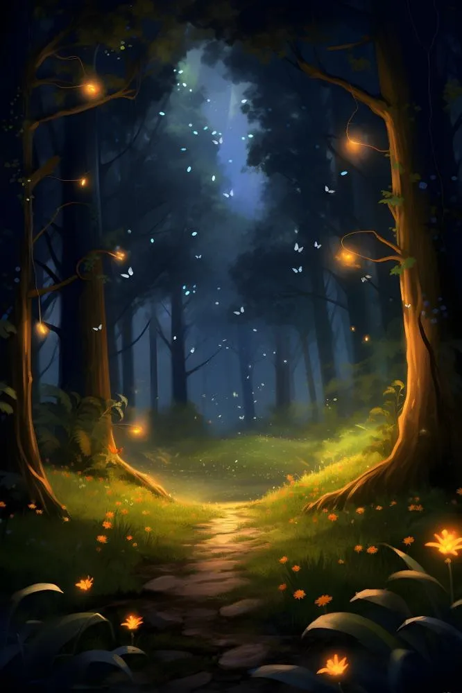 夜晚森林萤火虫树林背景