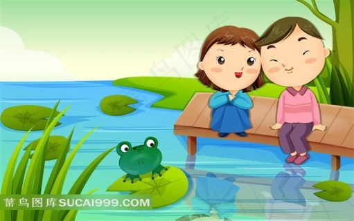 水边坐着的卡通情况插画素材