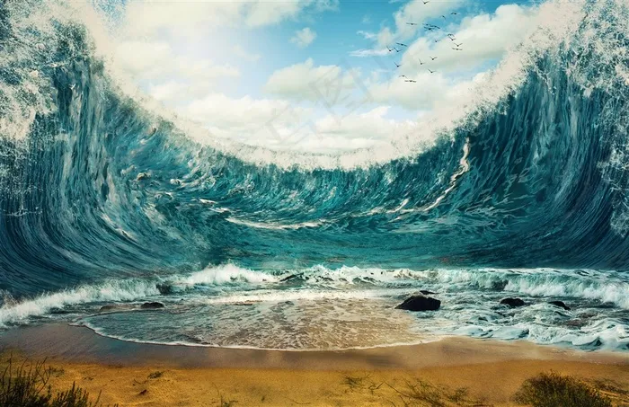 创意巨大的海浪海啸高清图片