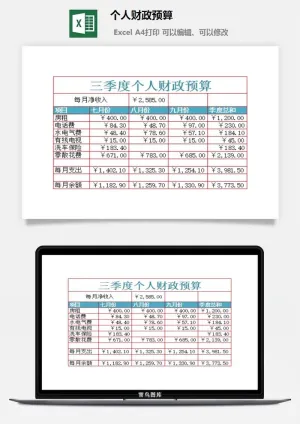 个人财政预算excel模板预览图