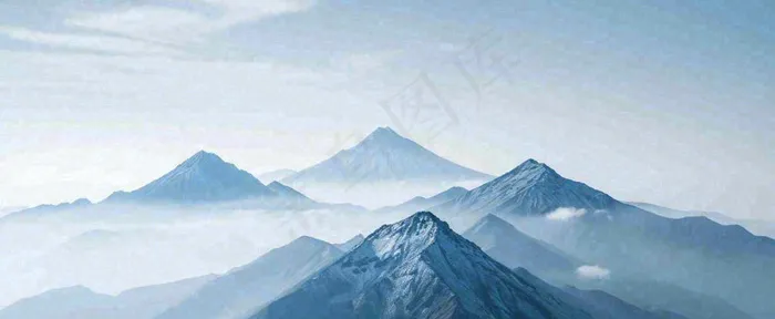雪山山脉云层云端意境冰山，自然风景冬天蓝天白云摄影图