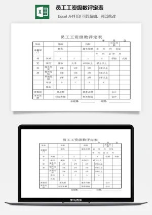 员工工资级数评定表excel模板预览图