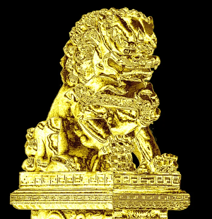 黄金金色狮子雕像素材