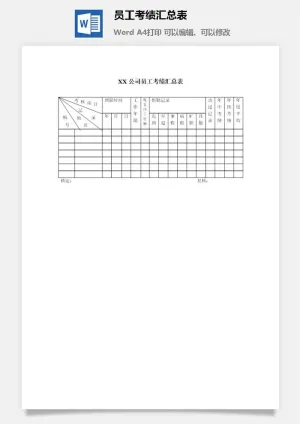员工考绩汇总表word模板预览图