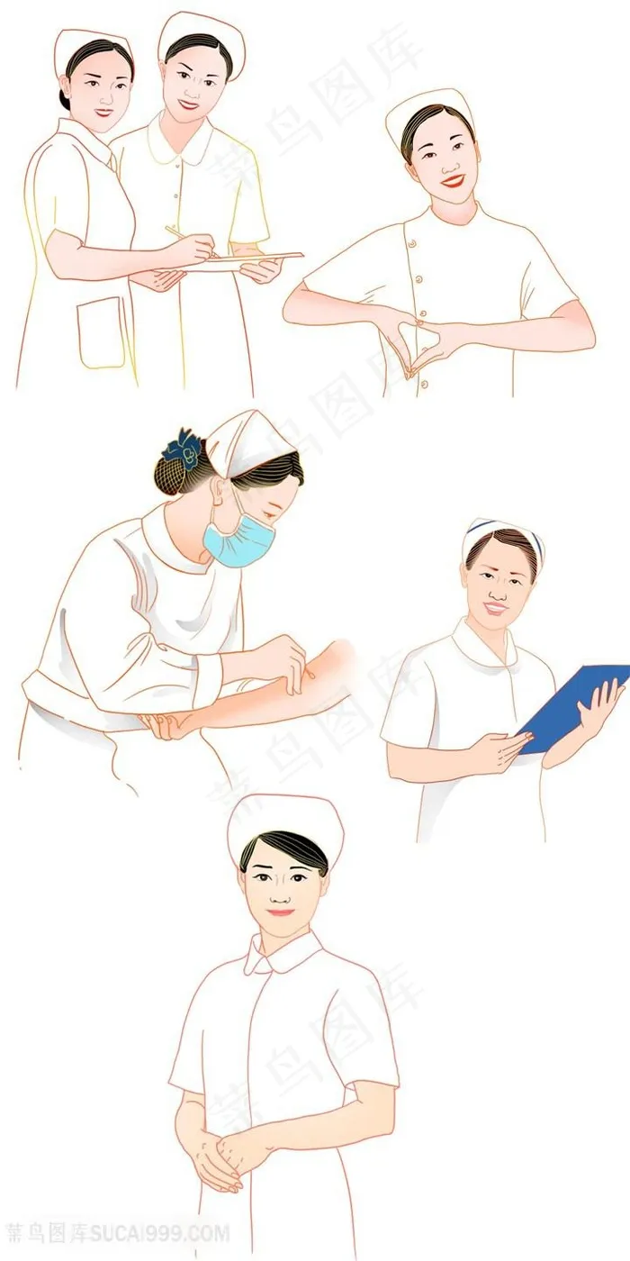 疫情加油医生护士医护人员辛苦工作卡通插画图片