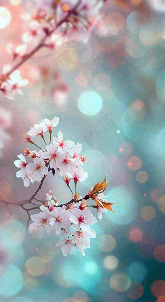 绚丽浪漫粉白色樱花花朵，惊蛰立春摄影图