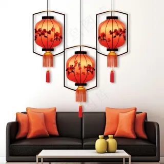 家居室内沙发壁画红灯笼摄影图