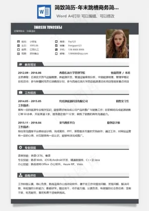 简致简历-年末跳槽商务简历模板预览图