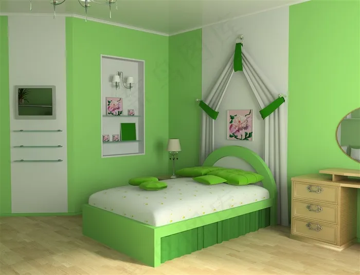 绿色儿童房卧室装修设计高清图片