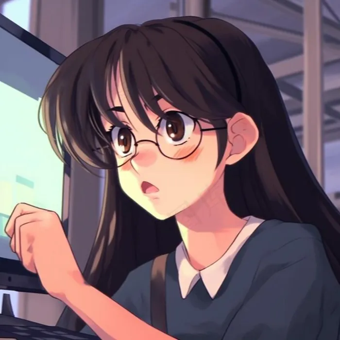 动漫女电脑前的少女头像插画素材背景
