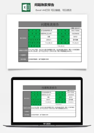 问题账款报告excel模板预览图