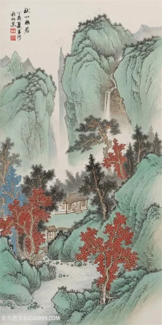 青绿山水42秋山幽居 王军河绘