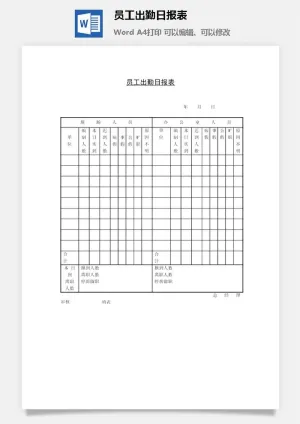 员工出勤日报表word模板预览图