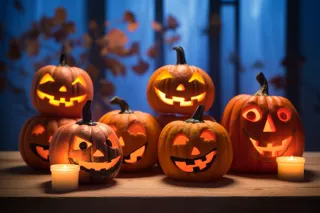 万圣节搞怪南瓜灯恐怖夜晚摄影图