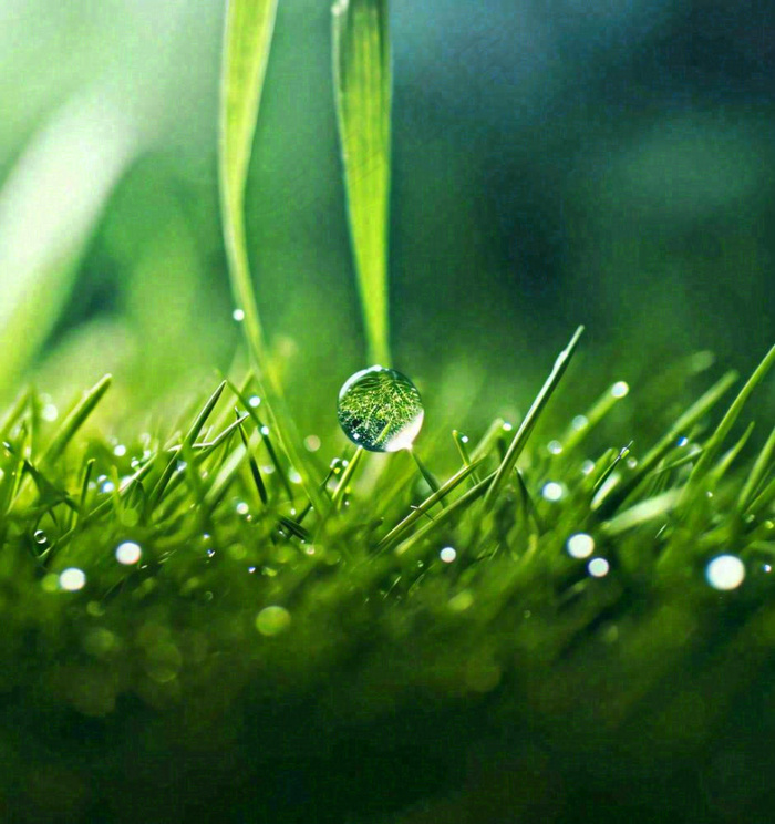 春天草地绿叶上的露珠，惊蛰雨水谷雨摄影图