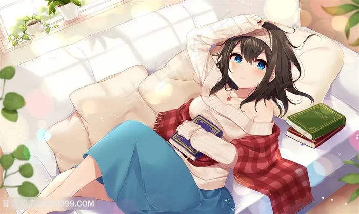 躺在沙发上的可爱女生日本动漫图片