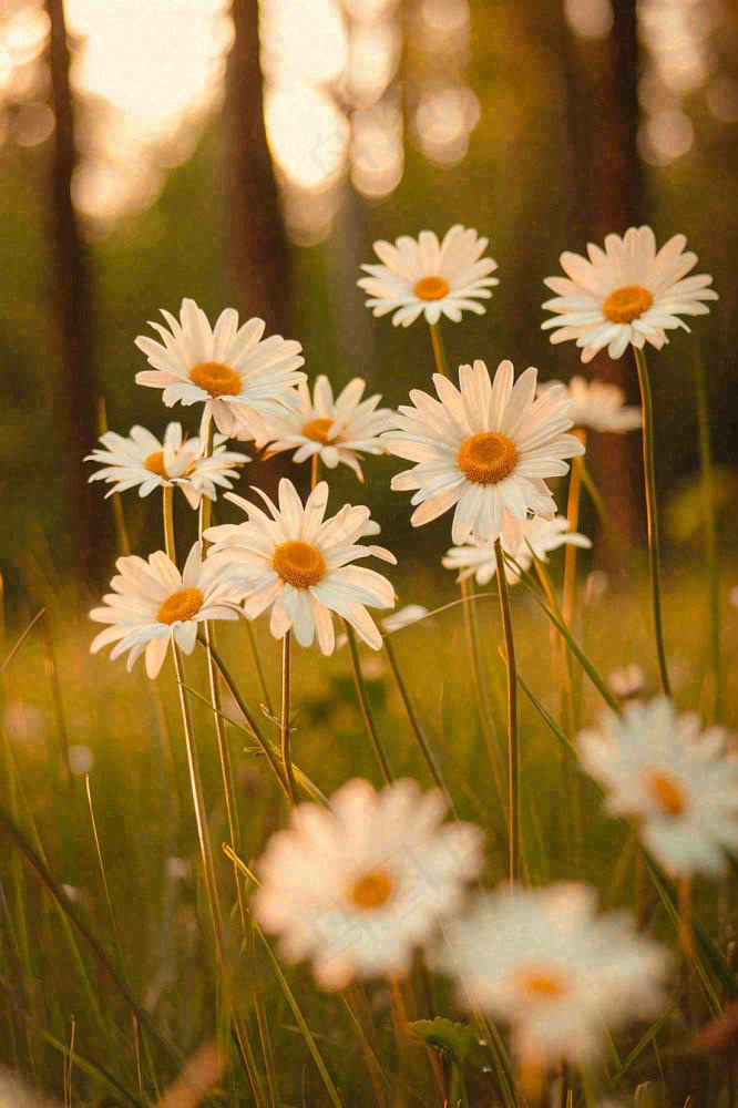 落日小花小草花朵特写，郊游玩耍意境摄影图