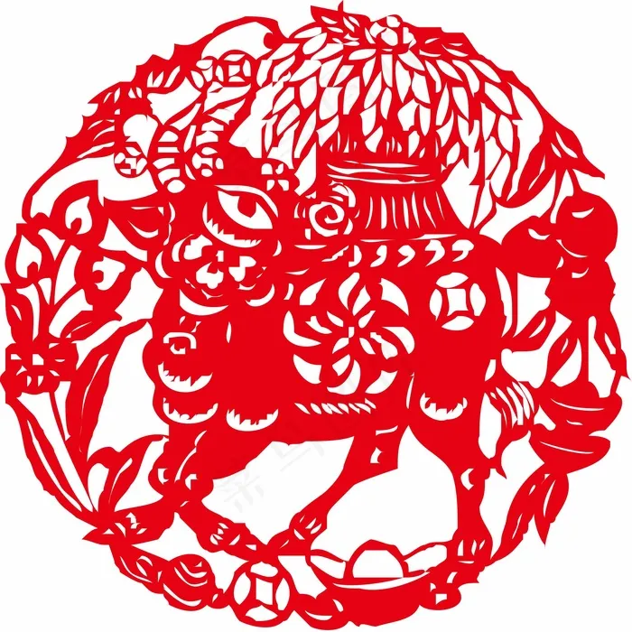 牛剪纸 剪纸风元素
