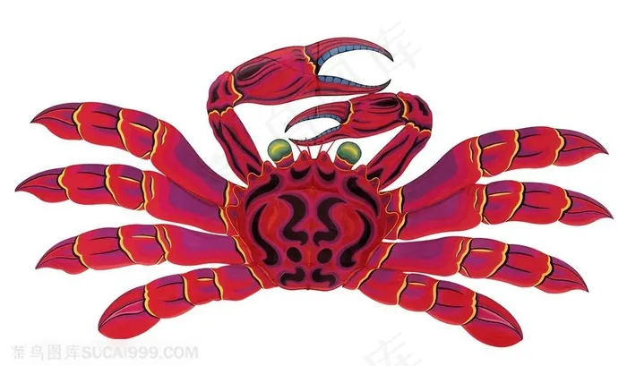 红色工笔画手绘螃蟹风筝纸鸢民俗节日图片